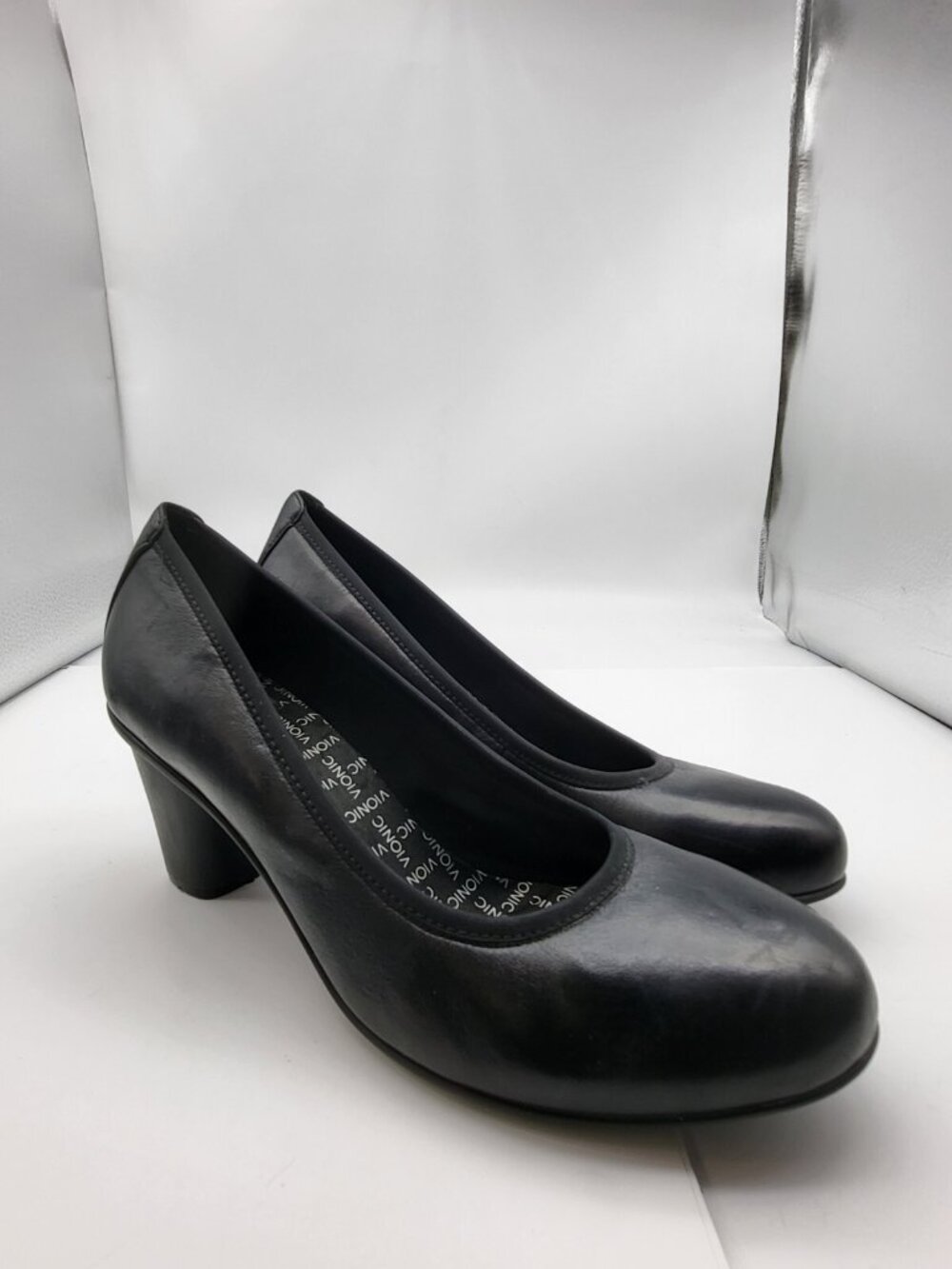 Vionic Mabrey Womens Size 10 Shoes Black Leather Orthaheel Career Pumps Heels